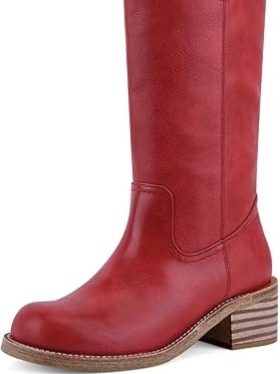 VBDB Shoes - VBDB Red Knee High Boots 6.5 Square Toe Block Heel Wide Calf NIB
